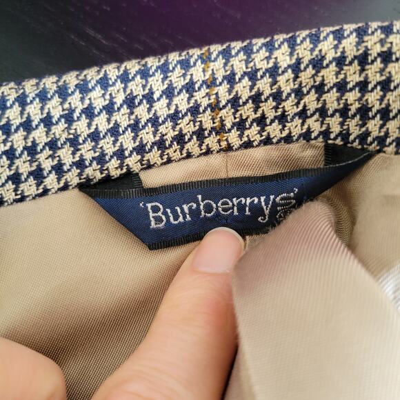 Burberrys' Sport Coat Houndstooth 1990s Navy Tan Academia Men 42R - Picture 11 of 15